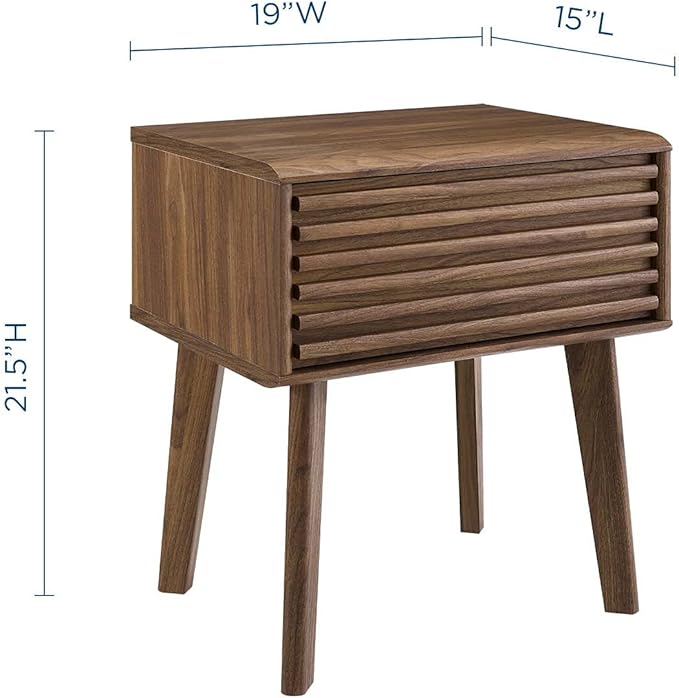 Modway Render Mid-Century Modern End Table or Nightstand in Walnut