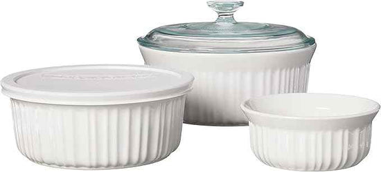 CorningWare French White 7-Pc Ceramic Bakeware Set with Lids Chip and Crack Resistant Stoneware Baking Dish, Microwave, Dishwasher, Oven, Freezer and Fridge Safe