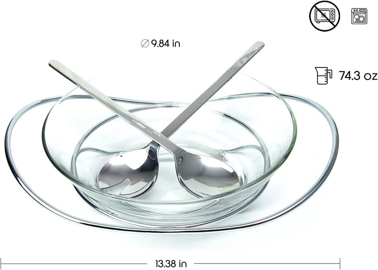 Regent 18/10 CONTEMPO Chromeplated 9.8”inch 25cm Salad Bowl with Stainless Steel Servers, Big Salad Bowls with Perfect for Fruits, Vegetable or Salads