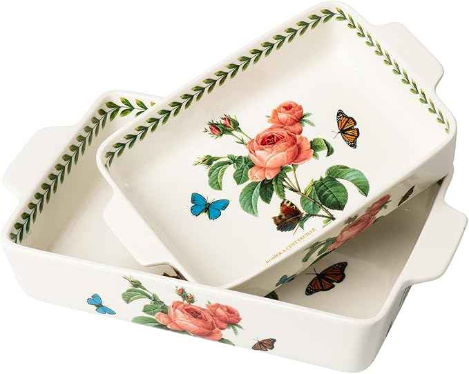 ONCCI In-Glaze Ceramic Baking Dish Set of 2 - Rectangular with Handles,Casserole dishes 10.8 * 7.99in & 8.58 * 6.54inch Sizes - Oven Safe for Cooking, Baking, Casseroles - Dishwasher Safe(Pink Rose)