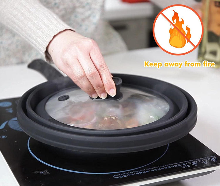 Microwave Splatter Cover Glass Cover Splatter Guard Lid with Collapsible Silicone for Food Cover Plate Cover 10.8 inch 2 Pack Black (2 Count)