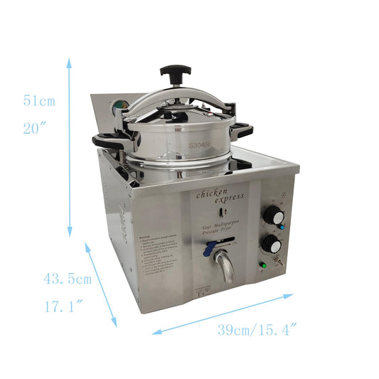 16L Commercial High Pressure Fried Chicken Stove Chicken Deep Fryer Electric Countertop Pressure Fryer with a Fitted Timer 110V 2.4KW