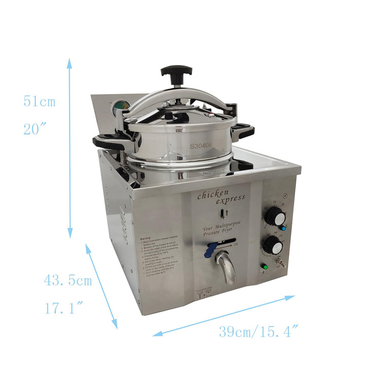 16L Commercial High Pressure Fried Chicken Stove Chicken Deep Fryer Electric Countertop Pressure Fryer with a Fitted Timer 110V 2.4KW