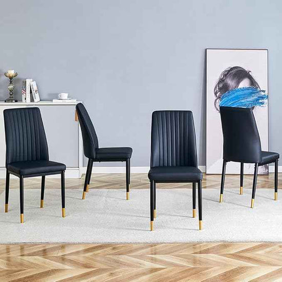 Modern Dining Chairs Set - 6 Black PU Leather Armless Chairs for Dinner Room, Office, Waiting Room