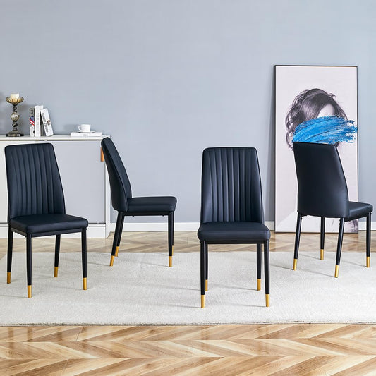 Modern Dining Chairs Set of 4 Black PU Leather Armless Chairs for Dinner Room