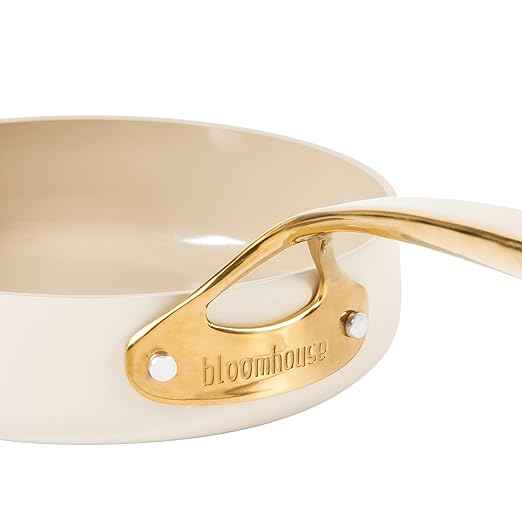 Bloomhouse - Two Time Oprah's Favorite Things Winner - 8 Inch Heavy Duty Aluminum Premium PFA Free Ceramic Nonstick Saute/Deep Frying Pan Skillet - Almond Cream w/Gold Handle