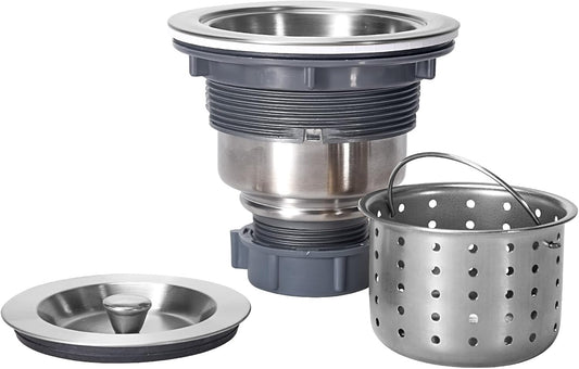 3-1/2 Inch Sink Drain Assembly Kit, Removable Deep Sink Strainer Basket with Sink Stopper/Sealing Lid for Home, Kitchen, Stainless Steel