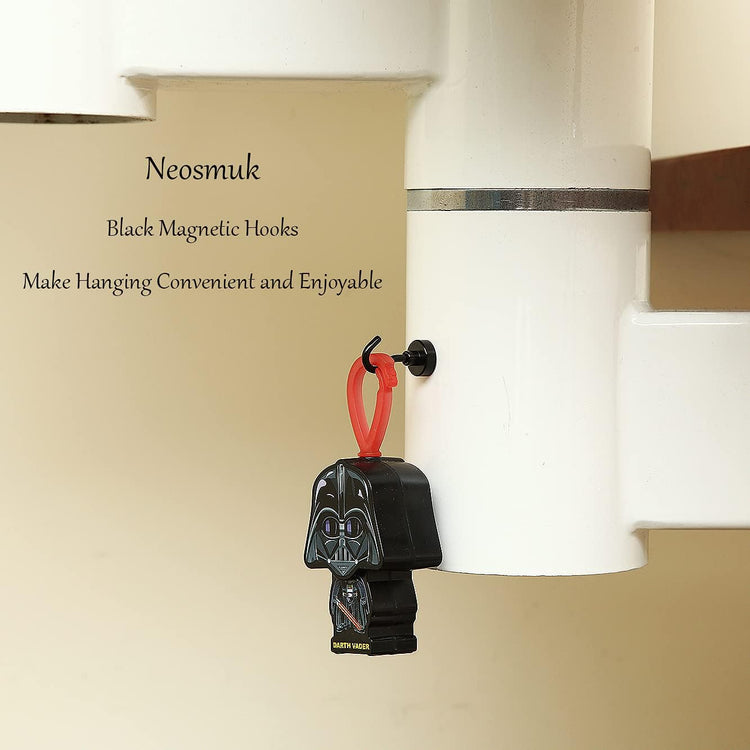 Neosmuk Black Magnetic Hooks,30lb+ Heavy Duty Earth Magnets with Hook for Refrigerator, Extra Strong Cruise Hook for Hanging, Magnetic Hanger for Curtain, Grill (Black, 15 Pack)