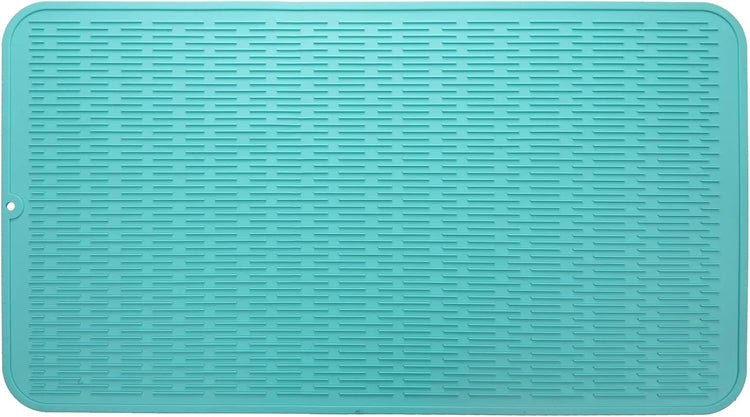 Silicone Dish Drying Mat for Multiple Usage,Easy clean,Eco-friendly,Heat-resistant Silicone Mat for Kitchen Counter or Sink,Refrigerator or Drawer Liner Mint 4XL 32 inches x 18 inches