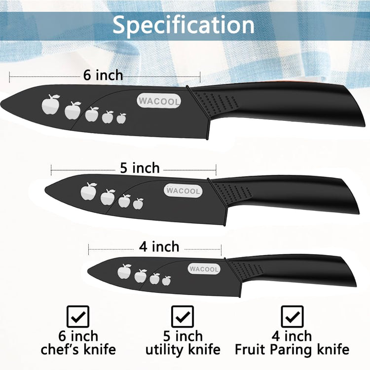 Kitchen Ceramic Knife Set with Sheaths (3 Count)