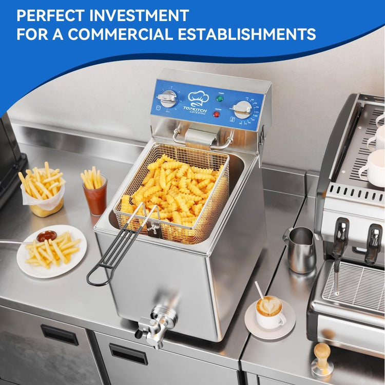 8.5Qt Electric Fryer with Oil Drain,30 Minutes Timer,Stretch forming oil tank,Lid and Solid Wire Mesh Basket,Medium Duty Commercial Electric Countertop Deep Fryers-120V,1800W