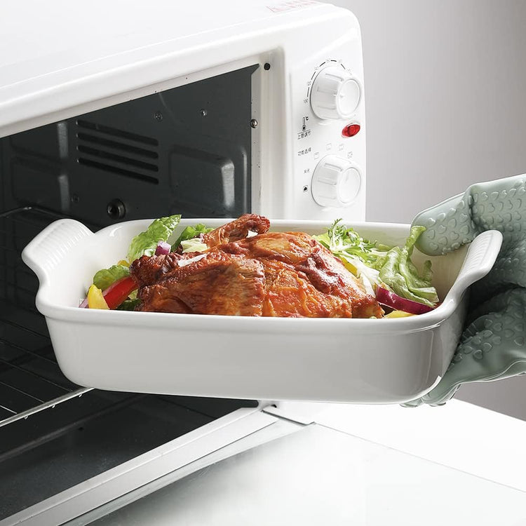 Sweejar Baking Pans Set, Ceramic 9x13 Baking Dish with Handle, Rectangular Casserole Dishes for Oven, Bakeware Sets of 3, Durable Lasagna Pan Deep for Kitchen, Banquet, Wedding Gift(White)