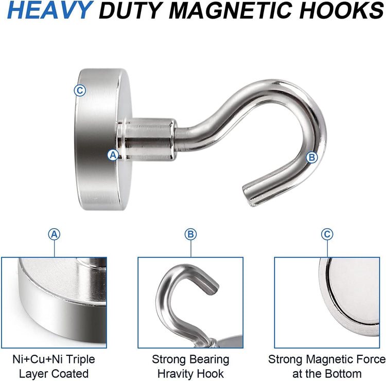 LOVIMAG Strong Magnetic Hooks, 30Lbs Magnetic Hooks Neodymium Magnets with Hooks for Refrigerator, Magnetic Cruise Hooks for Hanging, Classroom, Office, and Kitchen - Pack of 150