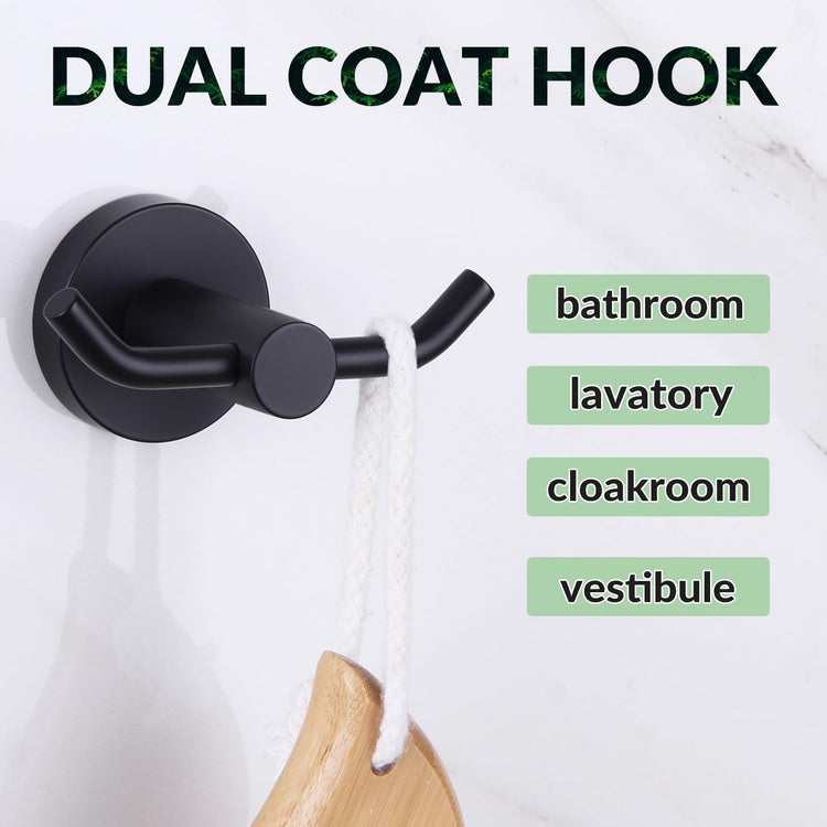 Matte Black Double Towel Hook for Bathroom