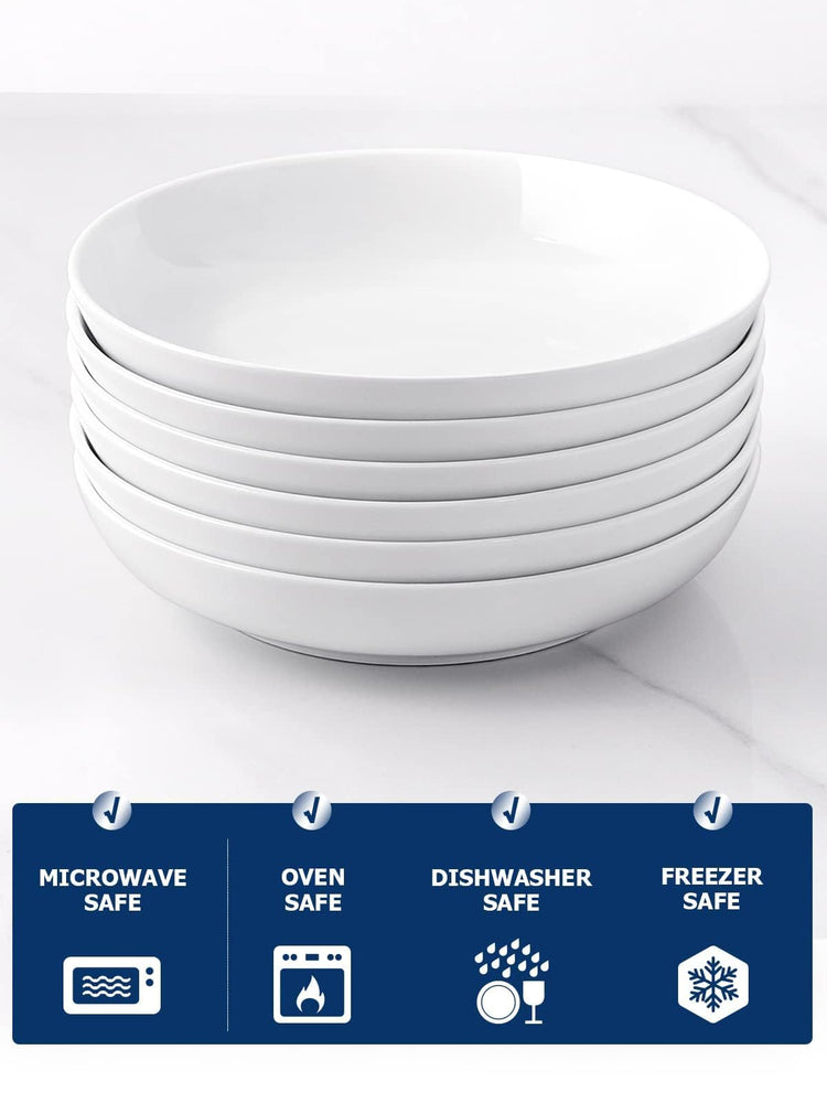 Pasta Bowls 30oz Salad Bowls White Soup Bowls Large Pasta Serving Bowl Porcelain Pasta Plates Wide and Shallow Bowls Set of 6 Microwave Dishwasher Safe Valentines Day Gift (6 Count)
