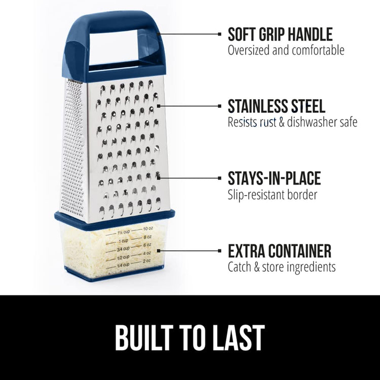 XL 4 Sided Stainless Steel Cheese Grater With Measurement Container