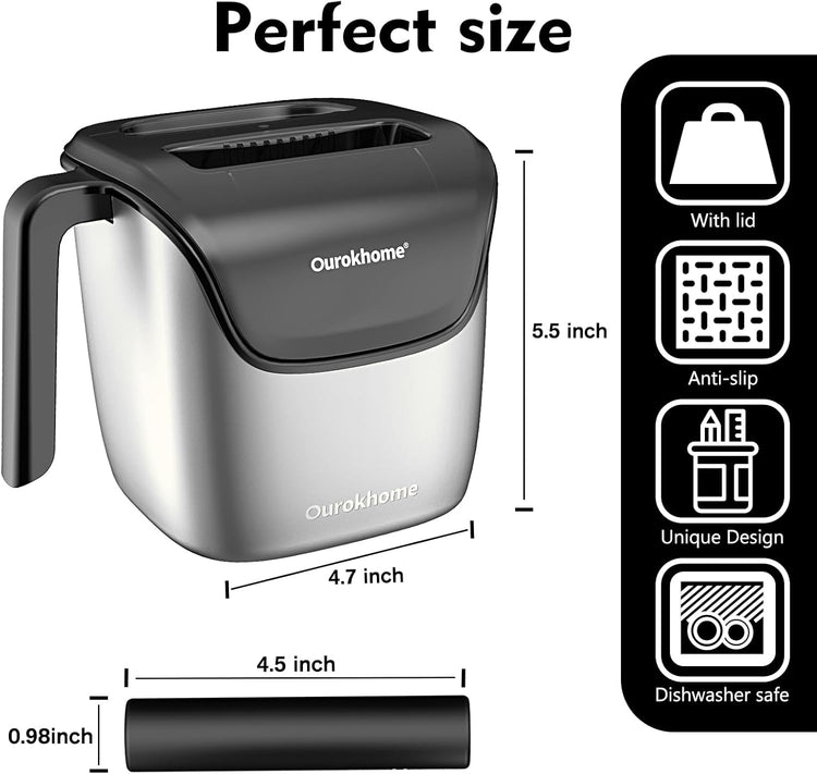 Ourokhome Knock Box Espresso Accessories, The Latest Patented Stainless Steel Espresso Machine Tool for Coffee Ground with Removable Knock Bar, Handle and Lid, Dishwasher safe, 4.8 inch