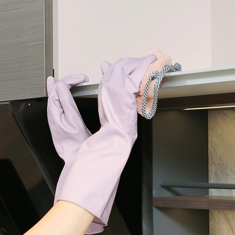 COOLJOB Large Household Rubber Gloves with Cotton Liner & Non-slip Grip, Waterproof Long Lasting Dishwashing Gloves for Kitchen & Bathroom Cleaning, Purple, 1 Pair