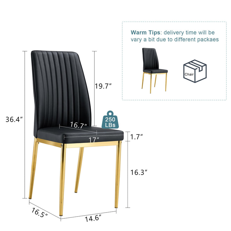 Black Dining Chairs Set of 6 Modern PU Leather Kitchen Chairs with Metal Legs Armless Upholstered Chair for Dinner Room (6 Count)
