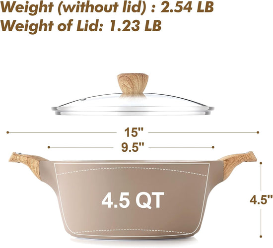 SENSARTE Ceramic Nonstick Stock Pot with Lid, 2.6/4.5/6.6 QT Soup Pot Casserole Pot, Non-toxic Healthy Pasta Pot, Large Cooking Pot Stew Pot, Induction Compatible, PFOA PFAS PTFE Free, Taupe - Nestoria
