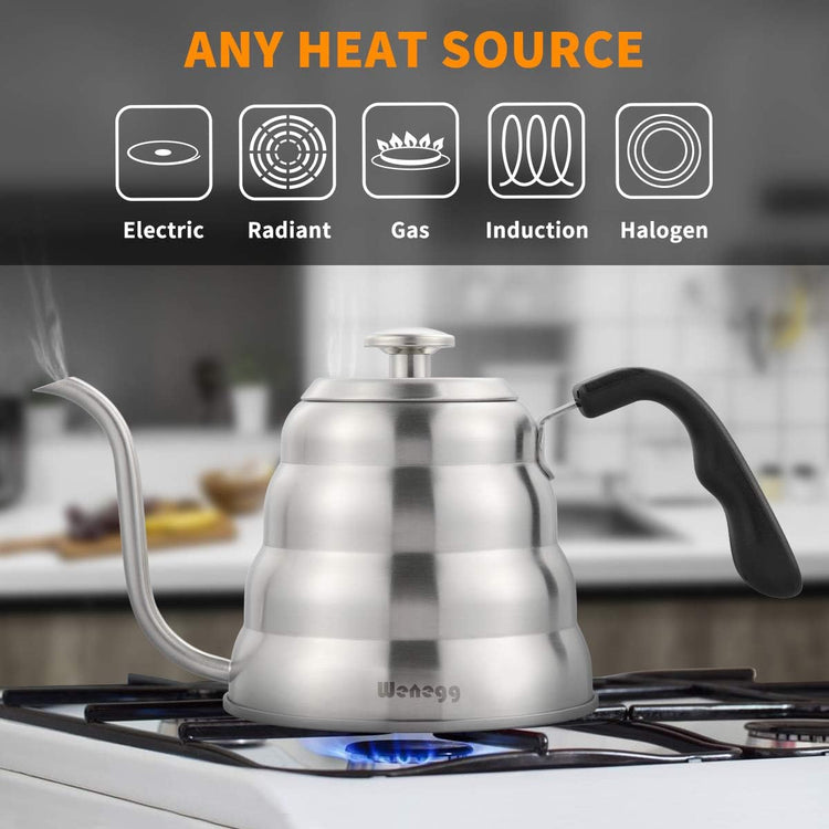 Pour Over Coffee Kettle with Thermometer for Exact Temperature 40 fl oz - Premium Stainless Steel Gooseneck Tea Kettle for Drip Coffee, French Press and Tea - Works on Stove and Any Heat Source