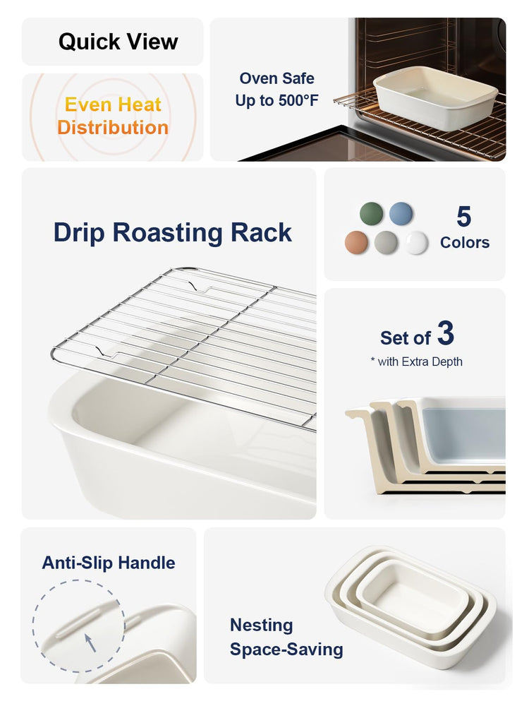 Ceramic Casserole Dishes for Oven with 304 Racks (3 Count)