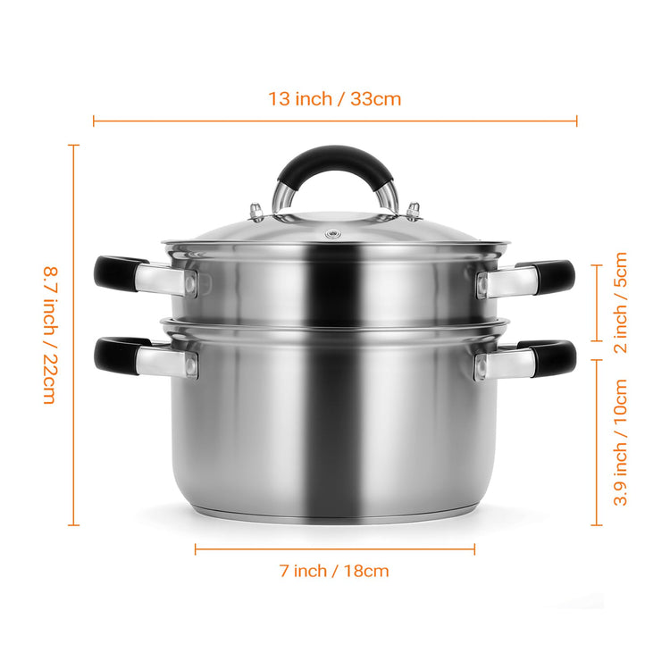 3.2QT Stainless Steel Steamer for Cooking with Lid & Steamer Basket