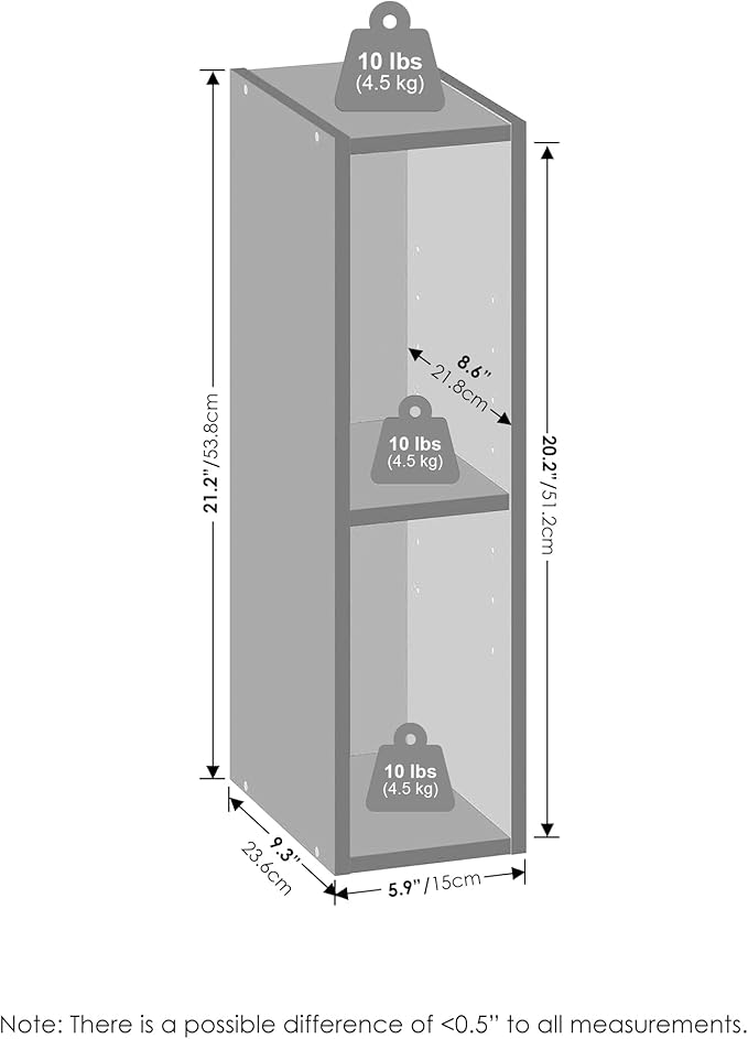 Furinno Reed 2-Tier Closet Organizers and Storage, Closet Organizer, Open Shelf Closet Storage, for Wardrobe, Bedroom, Living Room, 6-Inch Width, White