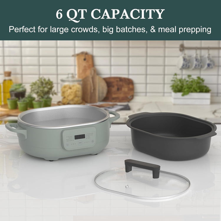 6 Quart Slow Cooker, with 8-in-1 Multi-Cooker, Casserole Programmable crock pot, Dutch Oven, Pasta, Nonstick, Oven Safe Pot to 500°F, Olive - Nestoria