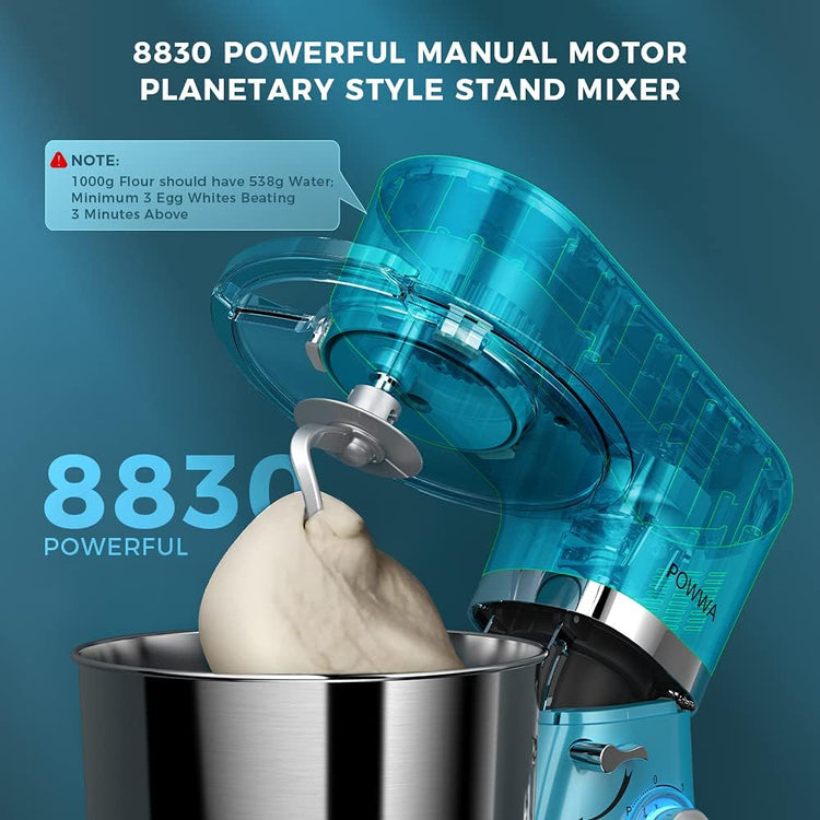 Stand Mixer, POWWA 7.5 QT Electric Mixer, 6+P Speed 660W Household Tilt-Head Kitchen Food Mixers with Whisk, Dough Hook, Mixing Beater & Splash Guard for Baking, Cake, Cookie, Kneading (Blue)