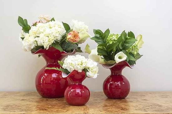 Hibiscus Glass Red Medium Fluted Vase