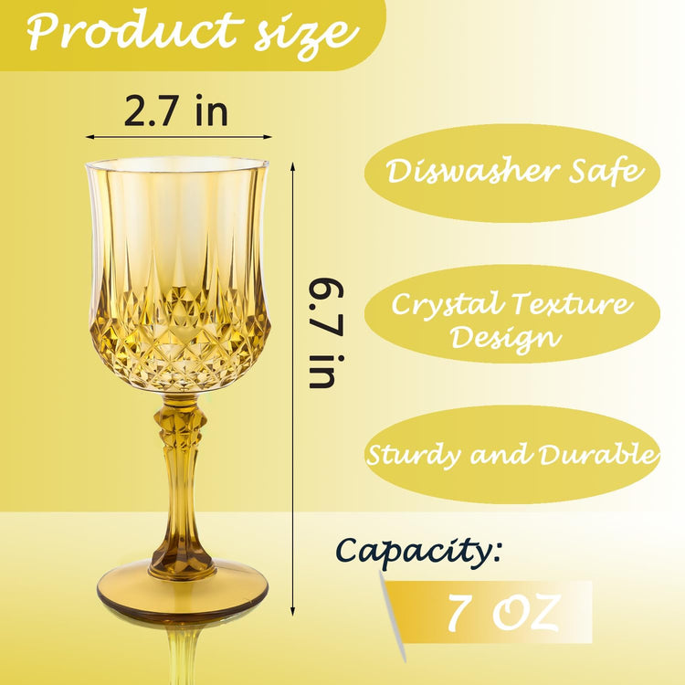 Plastic Wine Glasses，Plastic Goblets Vintage Style Cordial Drinking Glasses for Wedding Reception, Grand Event Party Supplies (24, Gold)
