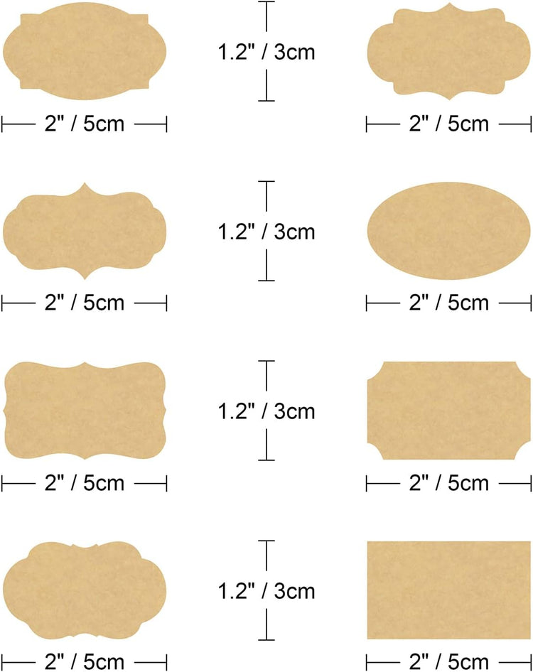 Wisdompro Fancy Shape Kraft Label Stickers, Self Adhesive Gift Tag Stickers Blank Writable Labels for Essential Oil Bottles, Jars, Food Containers (256 Pcs, Small)