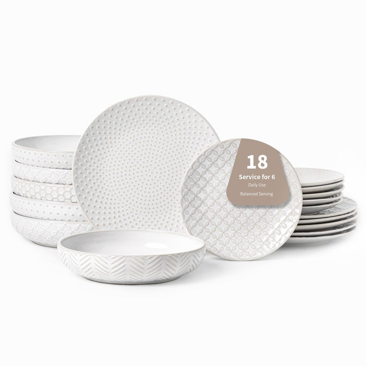 18 Piece Embossed Ceramic Dinnerware Set (18 Count)