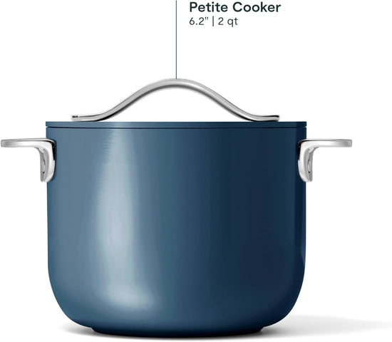 Caraway Petite Cooker - 2 Qt Ceramic Coated Pot - Free From Forever Chemicals - Perfect for Rice, Grains, or Sauces - Navy - Nestoria