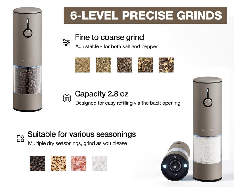 Stainless Steel Rechargeable Electric Salt and Pepper Grinder Set