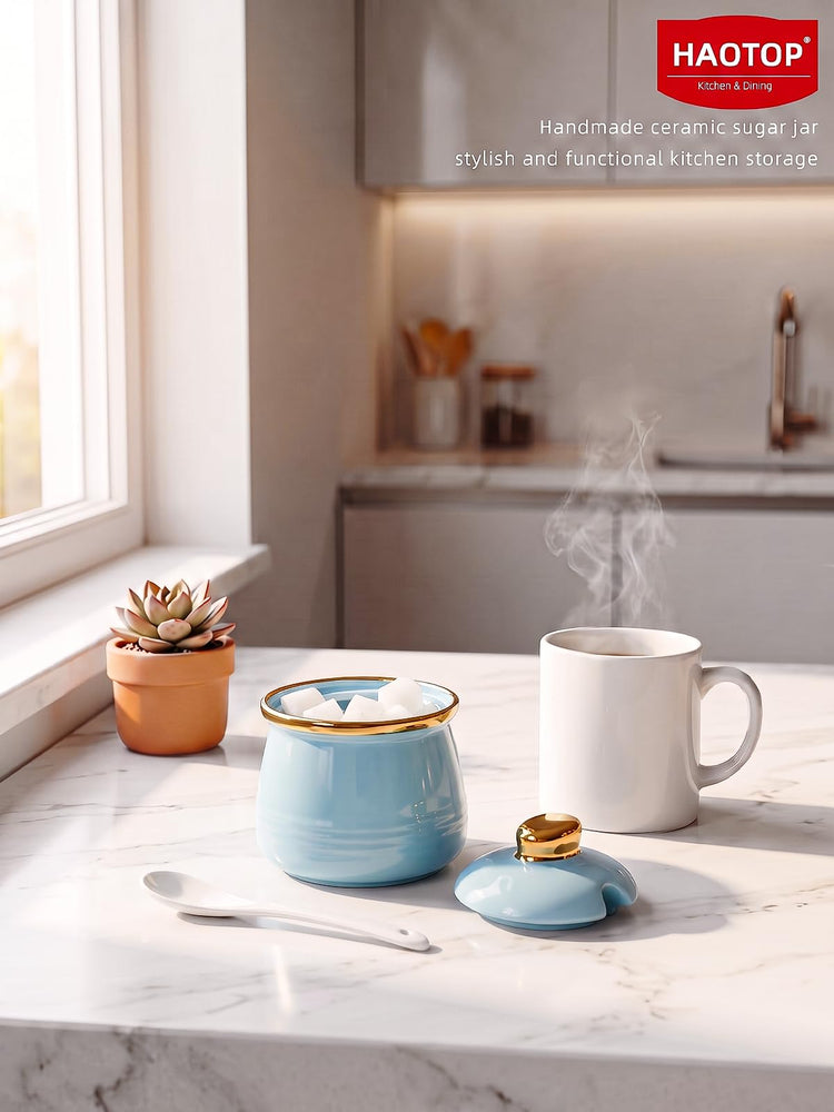 12oz Ceramic Sugar Bowl with Lid and Spoon