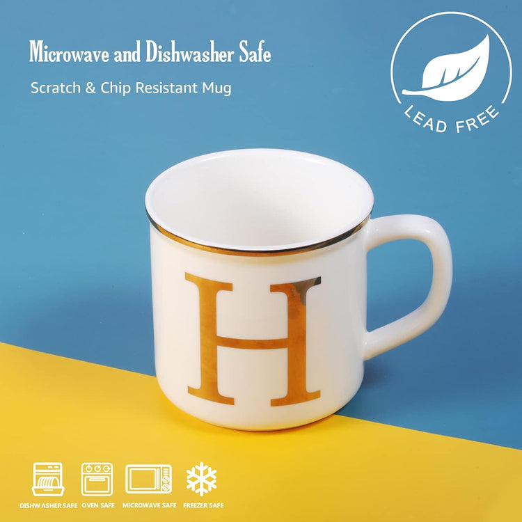 Miicol Ceramic Coffee Mug 16 oz, Monogram Coffee Cup, Golden Initial Tea Mug, Personalized Tea Cup, Unique Gift, Large Mug for Home, Office, Letter H