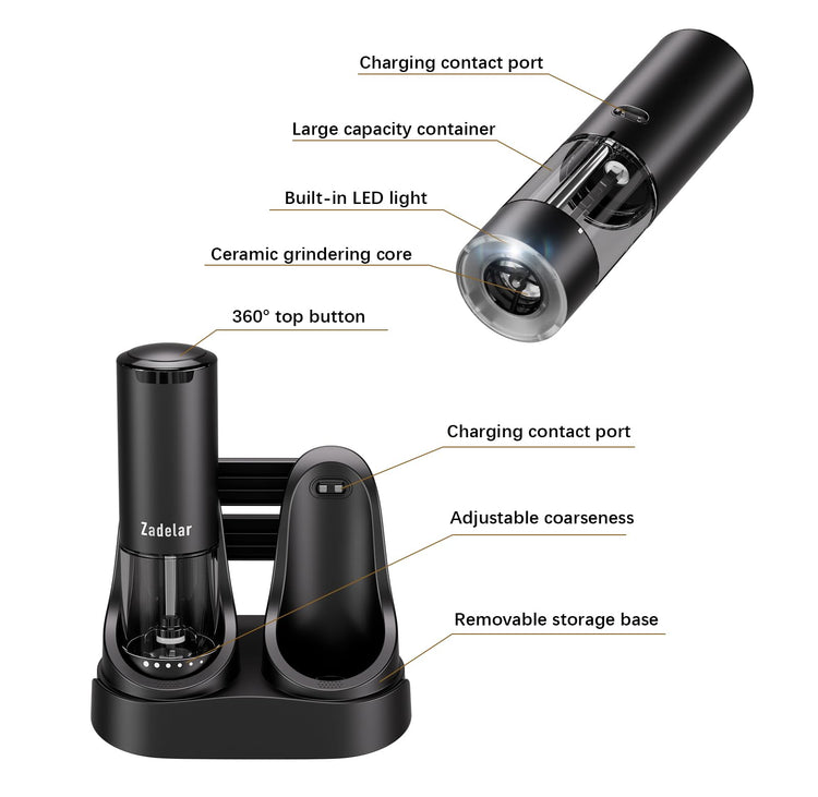 Electric Rechargeable Salt and Pepper Grinder Set (95 95)
