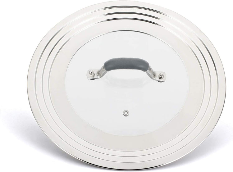 Universal Pans Pots Lid Cover Fit All 8.25 Inch to 12 Inch Pots/Pans/Woks Stainless Steel and Glass Lid with Heat Resistant Knob, Gray