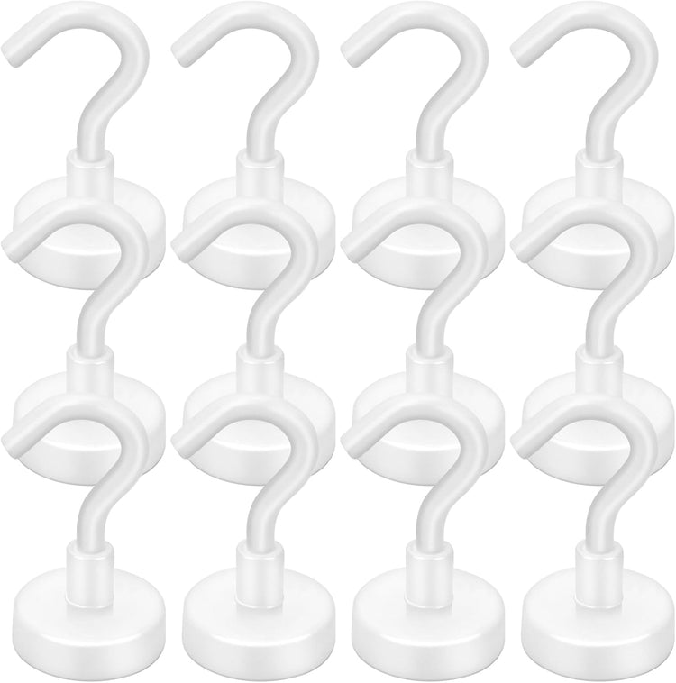 LOVIMAG Cruise Essentials - 28lbs Magnetic Hooks for Cabins, White Cruise Magnets for Door, Strong Magnetic Hooks for Hanging, Refrigerator, Ceiling, Grill - 12 Pack