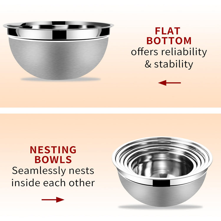 Mixing Bowls with Airtight Lids Set 5 Pcs Stainless Steel Bowls Set Baking Set Non (5 Count)