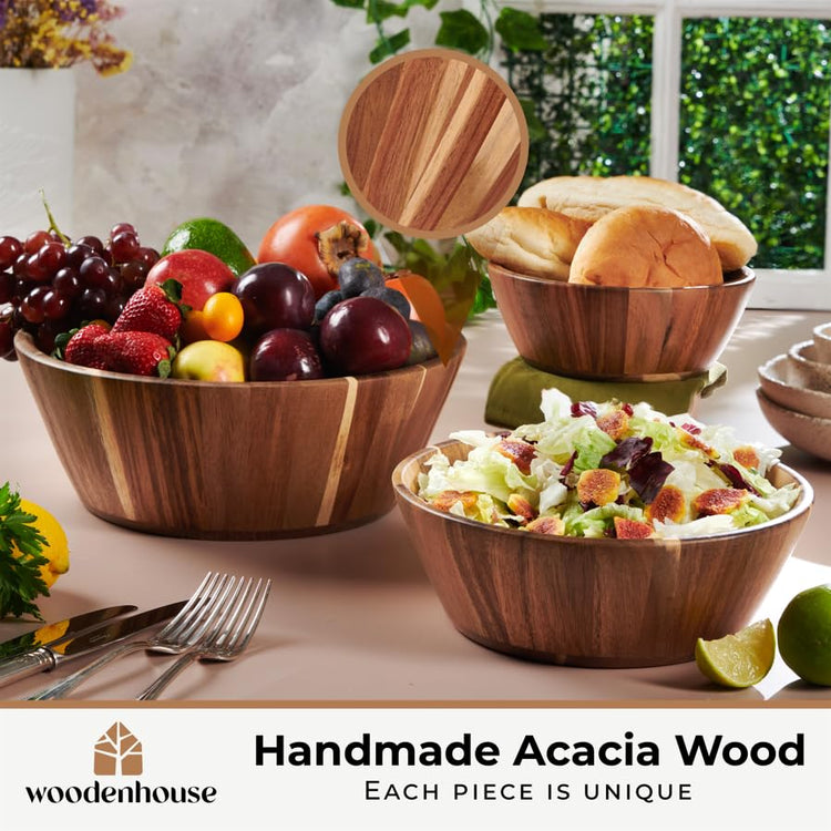 Wooden Salad Bowl Set of 3 (Round / 3 Piece)