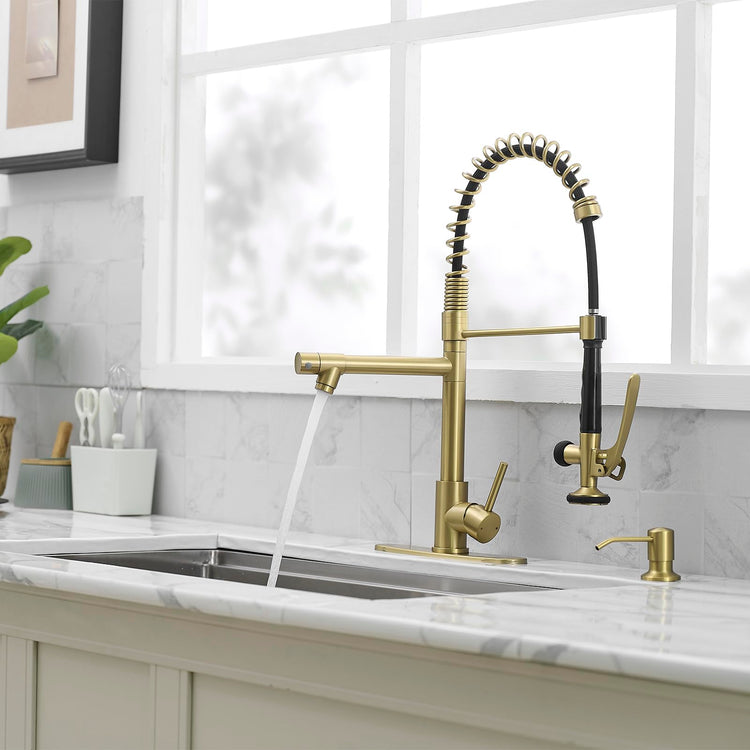 Commercial Kitchen Sink Faucet with Pull Down Sprayer Brushed Gold