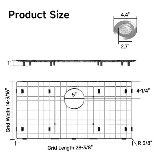 28-3/8" x 14-3/16" Stainless Steel Sink Grid, Sink Grate for Bottom