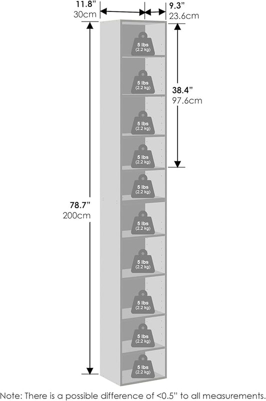 Furinno PASIR 10-Tier Closet Organizers and Storage, Open Shelf, Storage Organizer, 12-Inch Width, for Closet, Bedroom, Blackwood