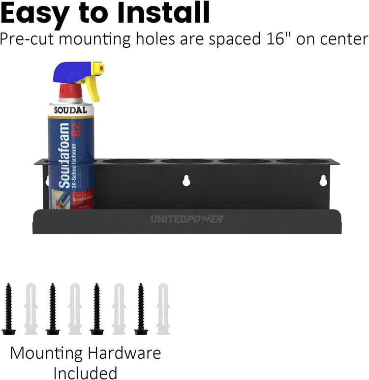 UNITEDPOWER 5 Aerosol Spray Can Holder, Paint Bottle Storage Rack, Steel Wall Mount Shelf, Tool Organizer for Garage, Craft Workspace and Home