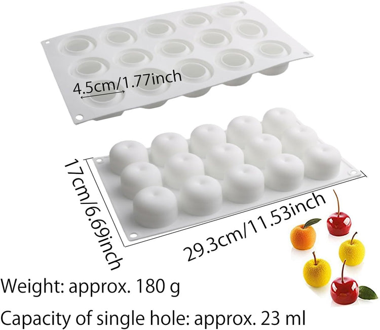 OCPO KITCHEN Apple Silicone Mold for Baking Mousse Cake, Candy, Chocolate, French Fruit Dessert, Pastry, Cupcake, Ice Cream, Pudding, Cake Decoration Mold, 3D Apple Shape (15-Cavity)
