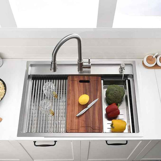 30 Inch Drop In Kitchen Sink Splash Guard Workstation - VOKIM 30 Inch Drop In Sink Stainless Steel Single Bowl 16 Gauge 10'' Deep Handmade Kitchen Sink with Cutting Board& Strainer