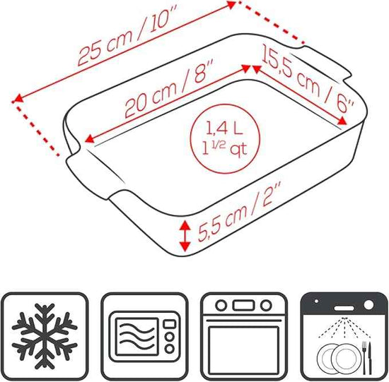 Peugeot - Appolia Rectangular Oven Dish - Ceramic Baker with Handles - Slate, 8 x 6 x 2 inches